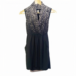 ARTIZIA Wilfred Sabine Diamond Print Drop Waist Mini Black Dress Size XXS